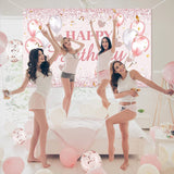 Happy Birthday Party Decorations Supplies Birthday Party Banner Balloons for Women and Girls Happy Birthday Backdrop Sweet 16 Photography Background Photo Booth (Happy Birthday)