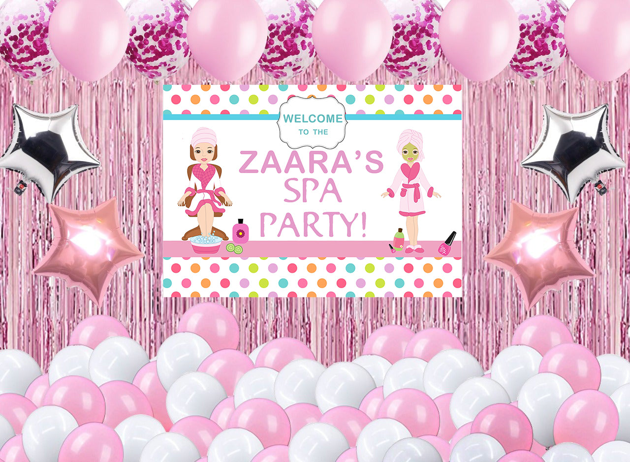 Spa Theme Birthday Party Decoration Kit with Backdrop & Balloons