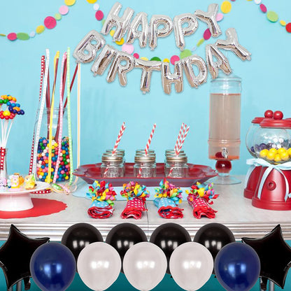 20th Birthday Decoration Balloon, 16 Inch Number Balloons, Banner Navy Blue White Black Latex Balloons Star Foil Balloons for Boys Girls Birthday Party Supplies (20th Birthday)