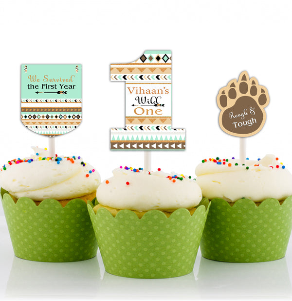 Wild One Birthday Party Cupcake Toppers for Decoration