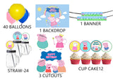 Peppa Pig Theme Birthday Party Combo Kit with Backdrop & Decorations