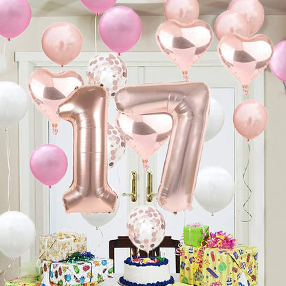 17th Birthday Balloon 17th Birthday Decorations Happy 17th Birthday Party Supplies Rose Gold Number 17 Foil Balloons Latex Balloon Gifts for Girls,Boys,Women,Men