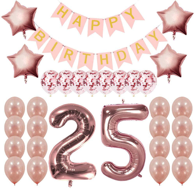 Rose Gold 25Th Birthday Decorations Party Supplies - 25 Birthday Gifts For Girls Women 25Th Birthday Banner And Balloons