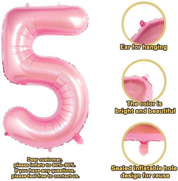 Pink Digit Foil Birthday Party Balloon Number 5