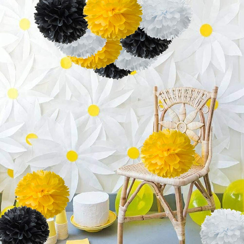 White Yellow And Black Pompom Decorations