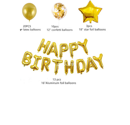 Gold Happy Birthday Party Decoration, Including Inflating Happy Birthday Alphabet Banners, Confetti Gold Balloons,Cake Topper for Girls Boys Birthday Supplies (Gold) (Happy Birthday)