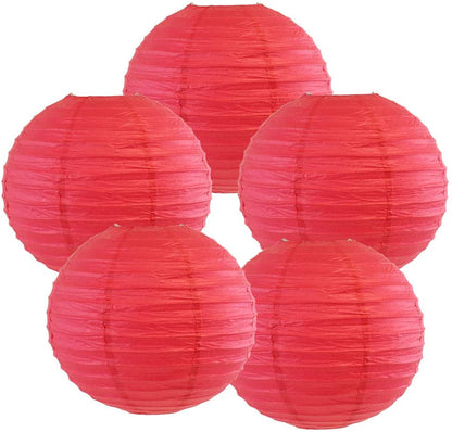 Red White And Gold White Tissue Paper Pom Poms And Paper Lanterns Decoration.