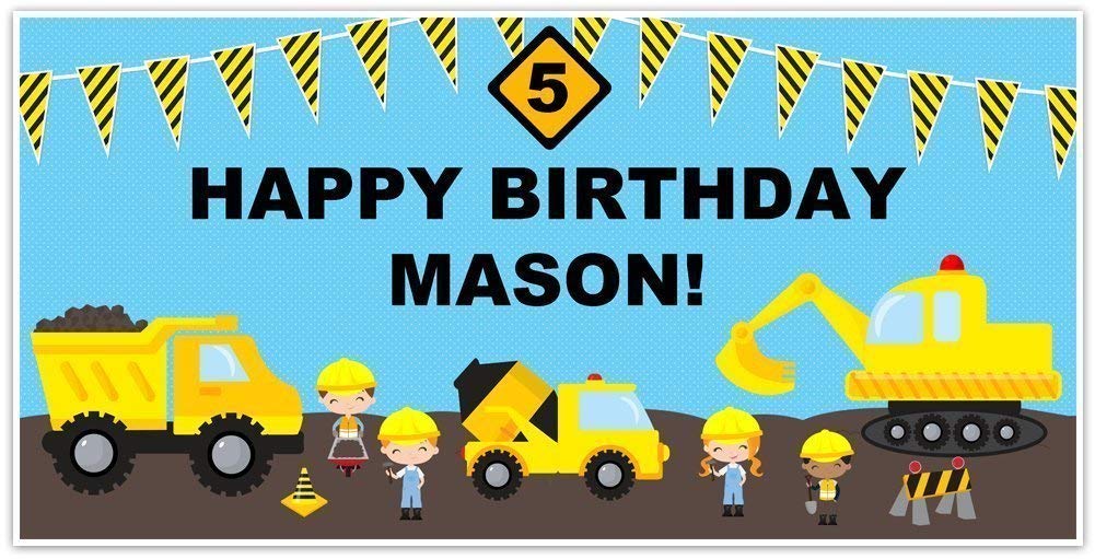 Personalized Construction Birthday Photo Party Backdrop