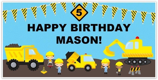 Personalized Construction Birthday Photo Party Backdrop