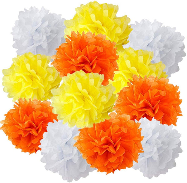 Orange, Yellow And White Pompom Flower Decoration