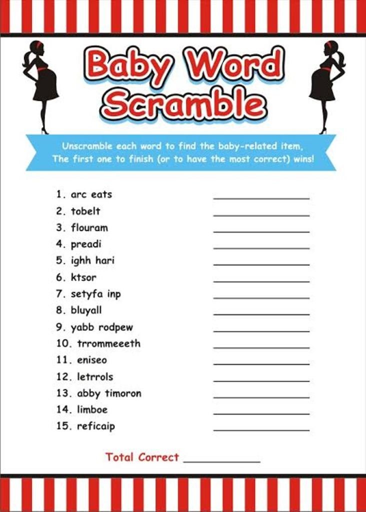 Baby Shower Theme Game-( Baby Word Scramble Game)- Pack Of 10