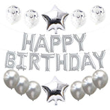 Silver Decoration Kit- Happy Birthday Letters Balloons, Star Foil Balloons ,Confetti Balloons And Latex Balloons