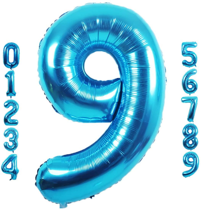 Blue Digit Foil Birthday Party Balloon Number 9