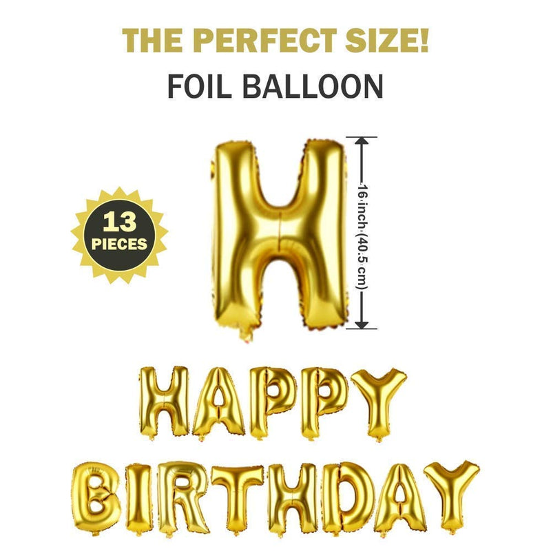 Metallic Gold Happy Birthday Foil Letter Mylar 16 Inch Large Aluminum Balloon Banner For Kids And Adults Party Decorations