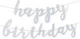 Happy Birthday Banner Cursive Letters - Silver Glittery
