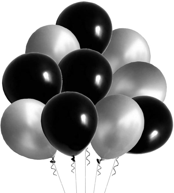 Metallic Black And Silver Latex Balloon (Pack Of 50) For Birthday Parties, Graduation Party , Anniversary Party.