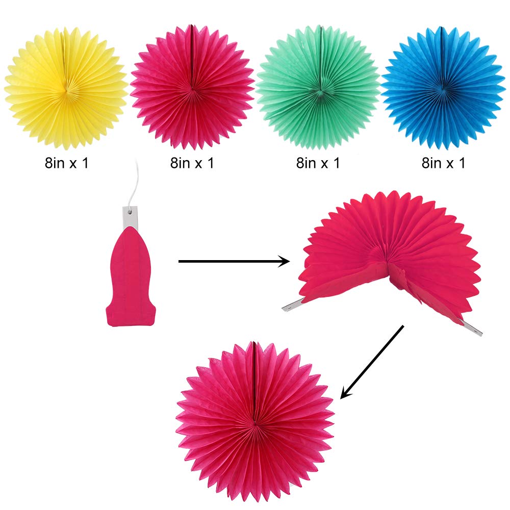 Multi Color Tissue Paper Pom Poms, Paper Fans And Paper Lanterns