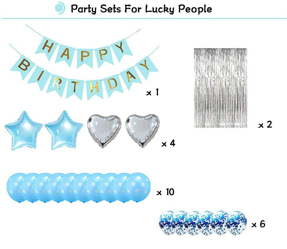 Blue Birthday Decorations | Happy Birthday Banner | Hanging Swirls| Party Balloons, Sweet Birthday Decoration Party Supplies For Boys, Men