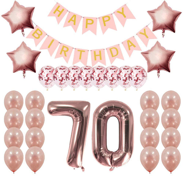 70th Birthday Party Rose Gold Decorations Kit