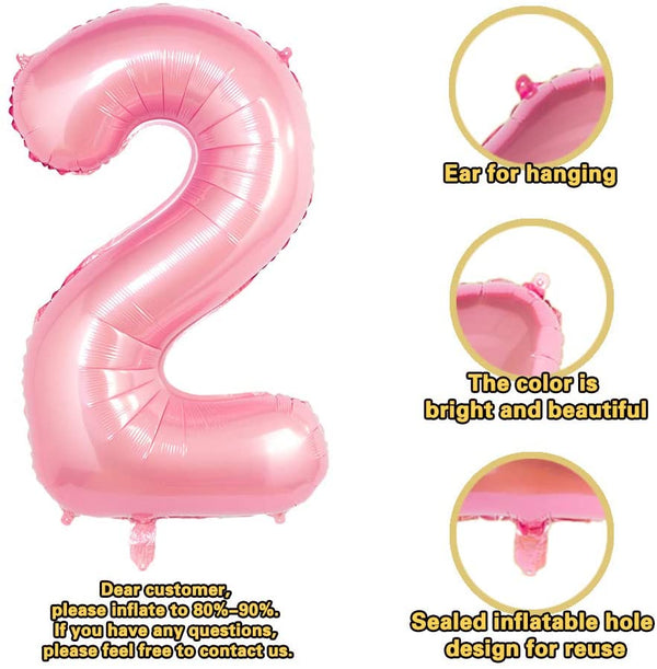 Pink Digit Foil Birthday Party Balloon Number 2