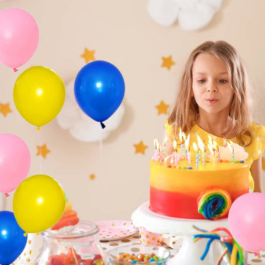 Metallic Pink, Blue and Yellow  Latex Balloon For Party (Pack Of 60)