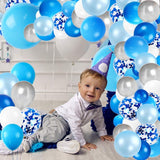 Blue Balloon Garland Arch Kit, With Blue, White, Silver Metal Latex And Blue Confetti Balloons,