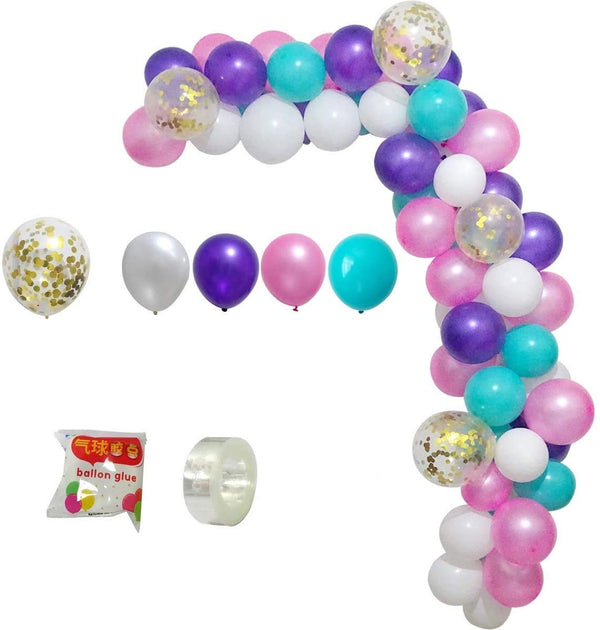 Pink ,Purple , White And Green Latex Balloons And Gold Confetti Balloons Arch Kit