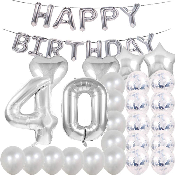 40th Birthday Silver  Decorations Party Supplies