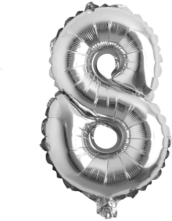 Silver Digit Foil Birthday Party Balloon Number 8