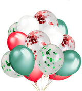 Red & Green Confetti And Latex Balloons Christmas Party