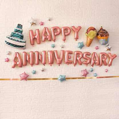 Happy Anniversary Rose Gold Foil Letters Balloons For Anniversary Celebrations