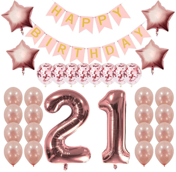 21st Rose Gold Birthday Decorations Party Kit