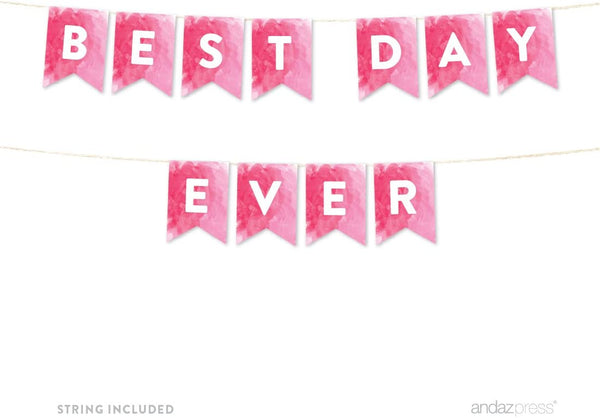 Pink Wedding Collection, Hanging Pennant Party Banner With String, Best Day Ever, 1 Set, Includes String