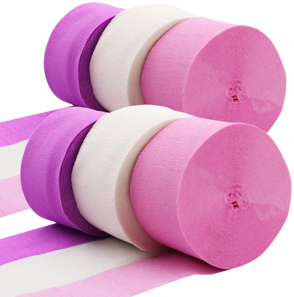 White ,Pink And Purple Crepe Paper Crepe Paper Streamer (18 Piece) - Party Supplies For Parties, Baby Shower, Bridal Shower
