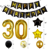 30th Birthday Party Supplies Balloons Black and Gold Decorations