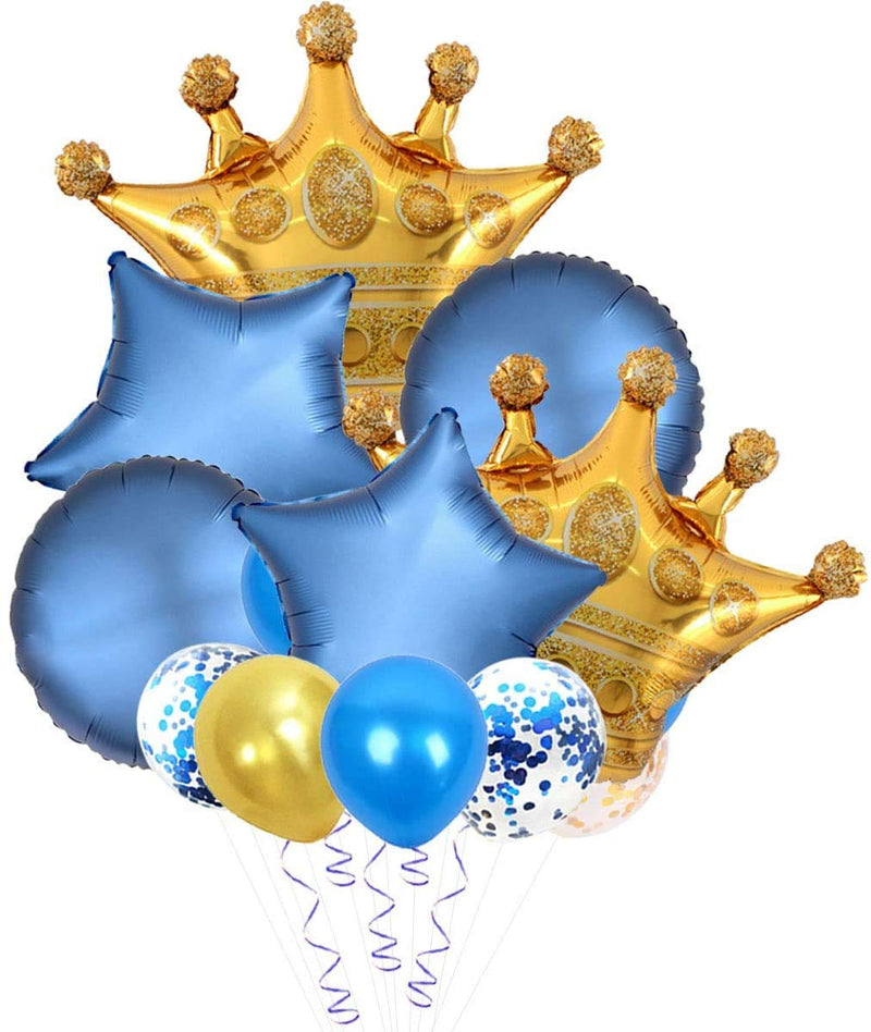 Gold And Blue Party Decorations With Crown Balloons