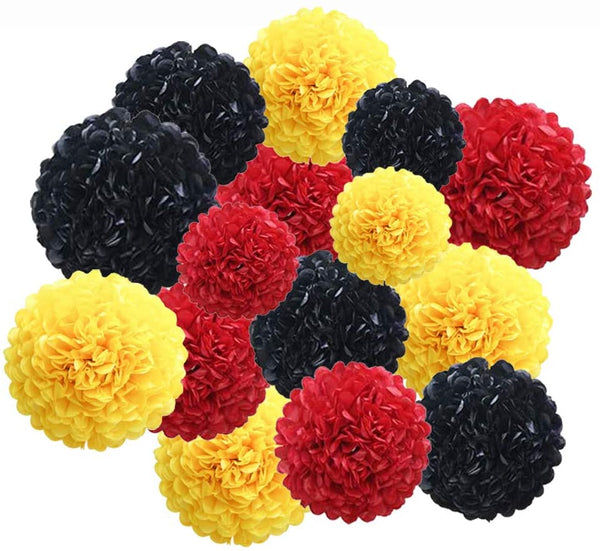 Red ,Yellow And Black Pom Pom Flower Decoration For Birthday Parties, Anniversary Party & Baby Shower