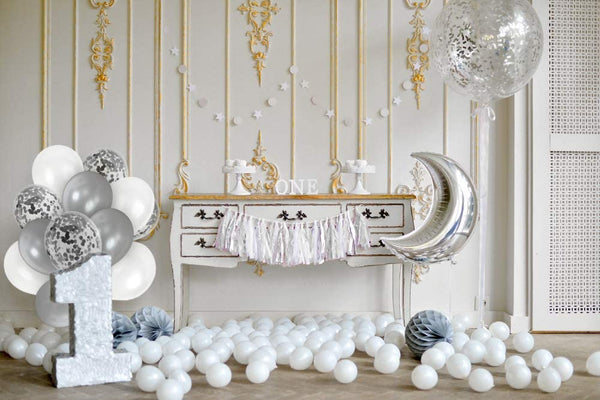 Metallic White And Silver Balloons Silver Confetti Balloon