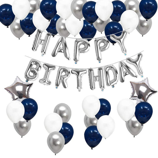 40Th Birthday Decoration Kit - Happy Birthday Silver Foil, Latex Balloons And Star Foil Balloons