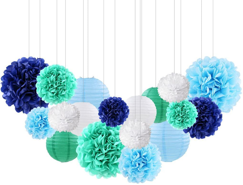 Tissue Paper Pompoms And Paper Lanterns for Birthday Decoaration