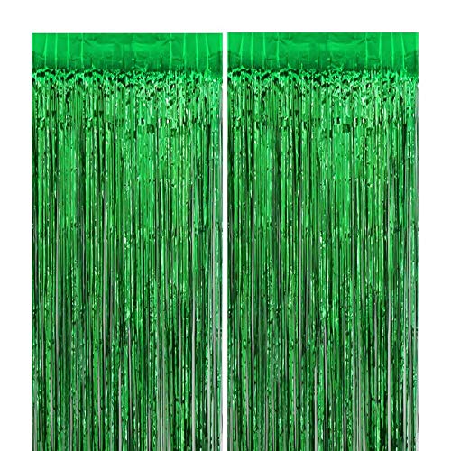 Green Metallic Tinsel Foil Fringe Curtains Party Decorations