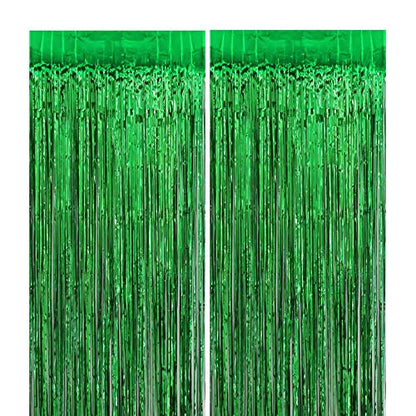 Green Metallic Tinsel Foil Fringe Curtains Party Decorations
