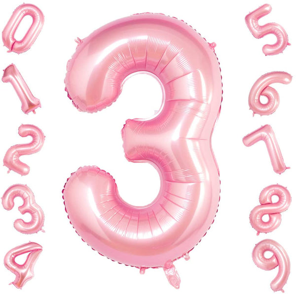 Pink Digit Foil Birthday Party Balloon Number 3