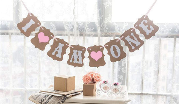 I Am One  First Birthday Girl Banner , Bunting & Garland Photo Booth Props Decoration