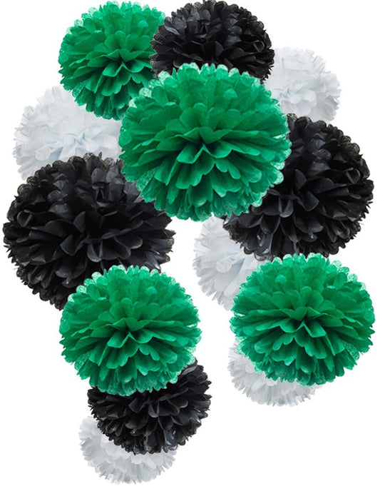 White, Green And Black Pompom Flower Decoration