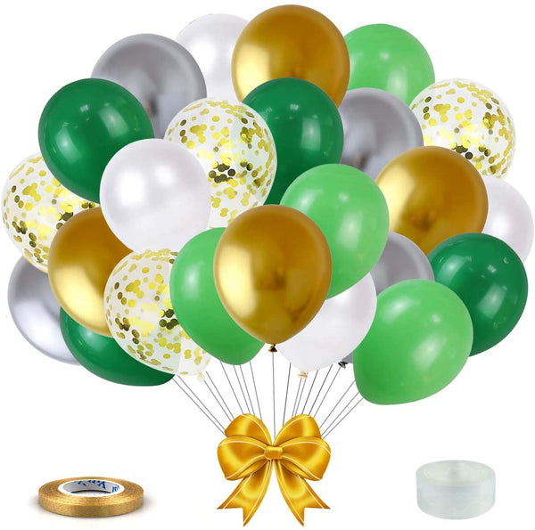 Metallic Balloons Green ,Gold ,Silver And White Latex For Birthday , Festival Party Decoration Boys Birthday