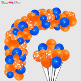 Space Party Balloon Arch Kit -Blue And Orange Latex Balloons & Orange Polka Balloons
