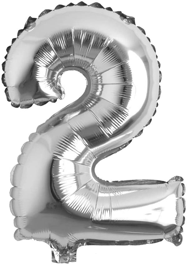 Silver Digit Foil Birthday Party Balloon Number 2