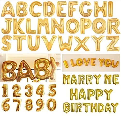 16 Inch Letter A-Z - Alphabet Foil Balloon Or 16" Digit Balloons Decoration Supplies Gold Color Set