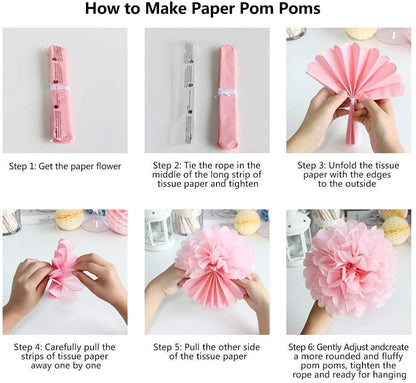 Pink And Yellow Tissue Paper Pom Poms And Paper Lanterns -Birthday Party Decorations